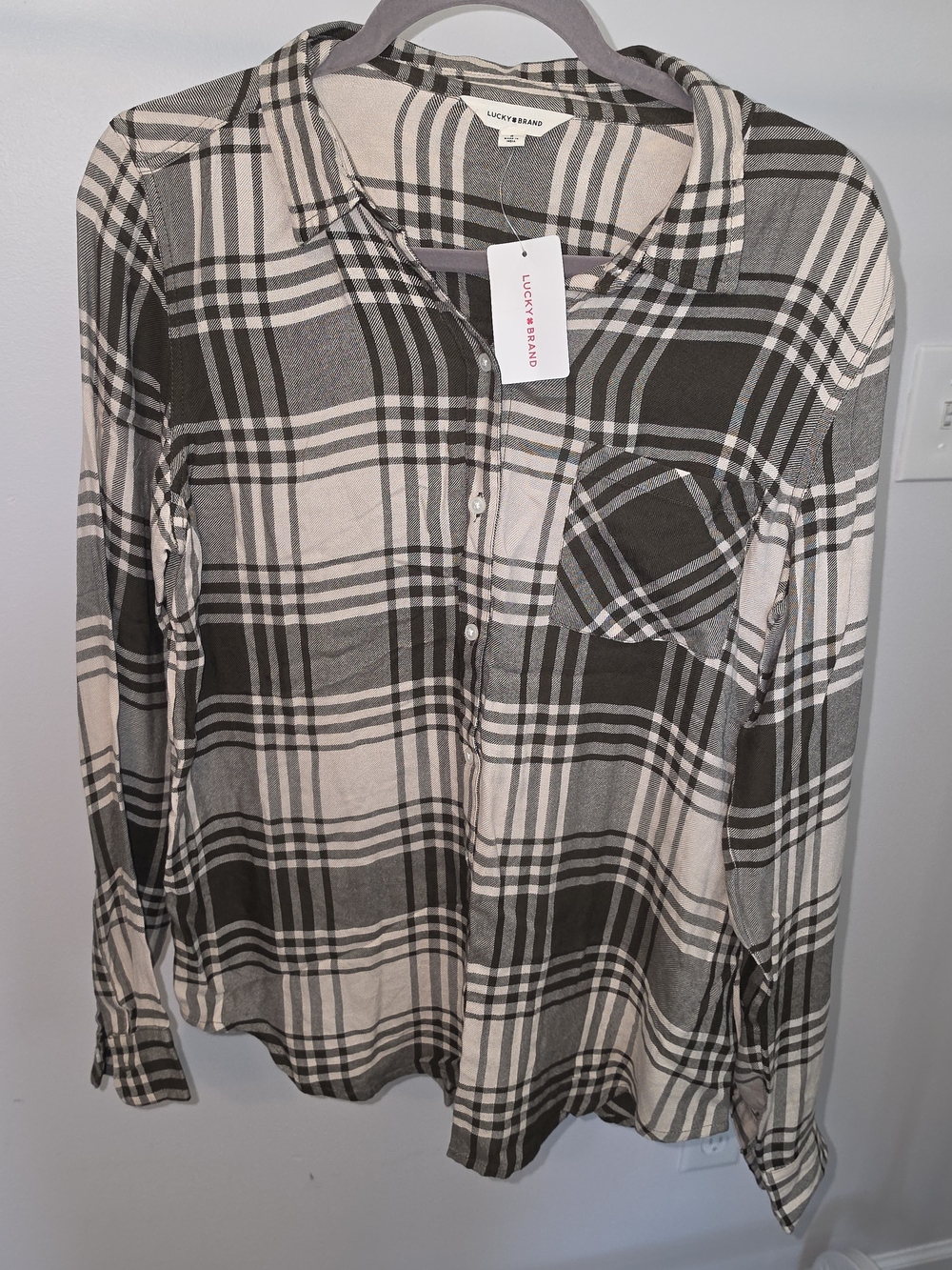 Lucky Brand Women's Black & Cream Plaid Button-Up Shirt